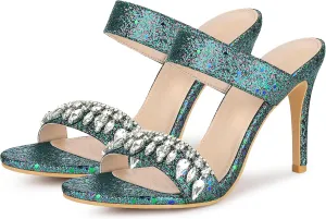 Allegra K Women's Glitter Rhinestone Stiletto Heels Sandals
