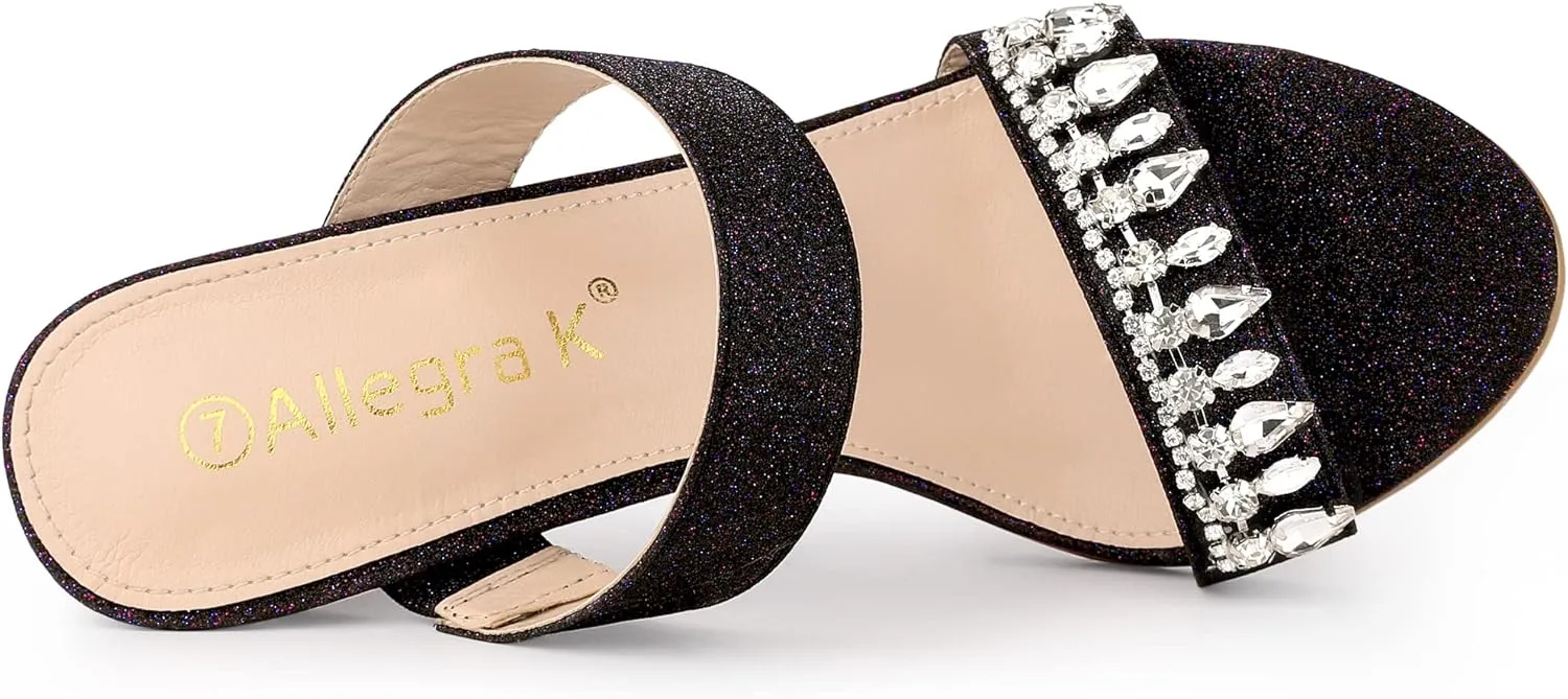 Allegra K Women's Glitter Rhinestone Stiletto Heels Sandals