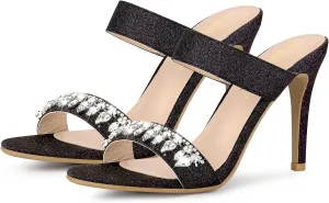 Allegra K Women's Glitter Rhinestone Stiletto Heels Sandals