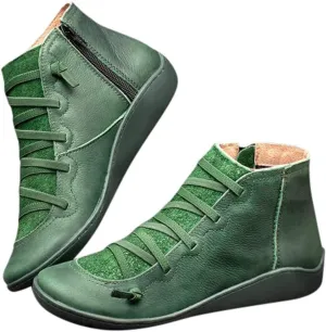 Ankle Boots for Women No Heel,2019 New Arch Support Booties Side Zip-up Vintage Leather Damping Shoes Flat Heel Booties