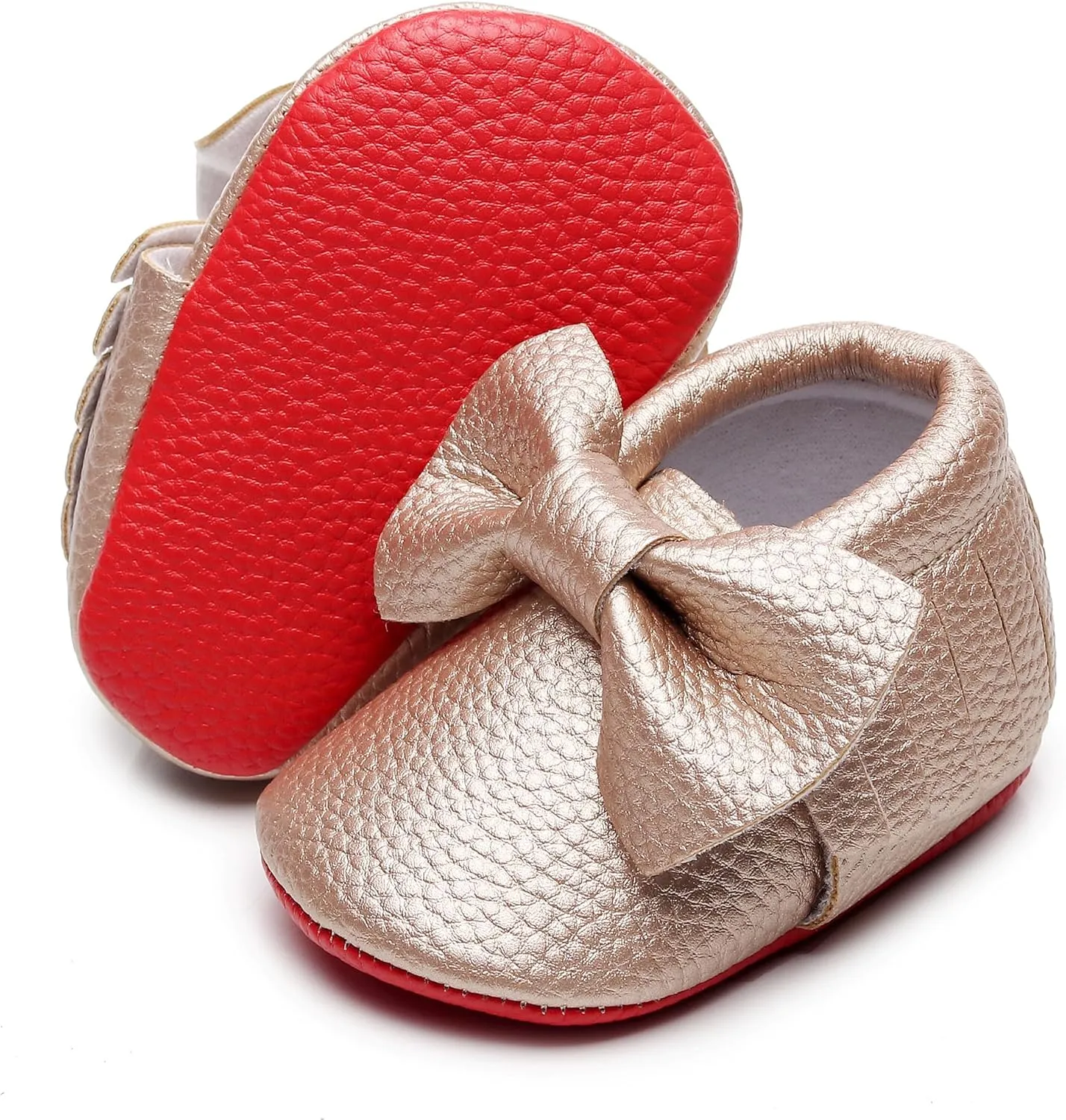 Bebila Double Bow Fringe Baby Moccasins - Soft Sole Baby Shoes Girls Toddler Crib Flats