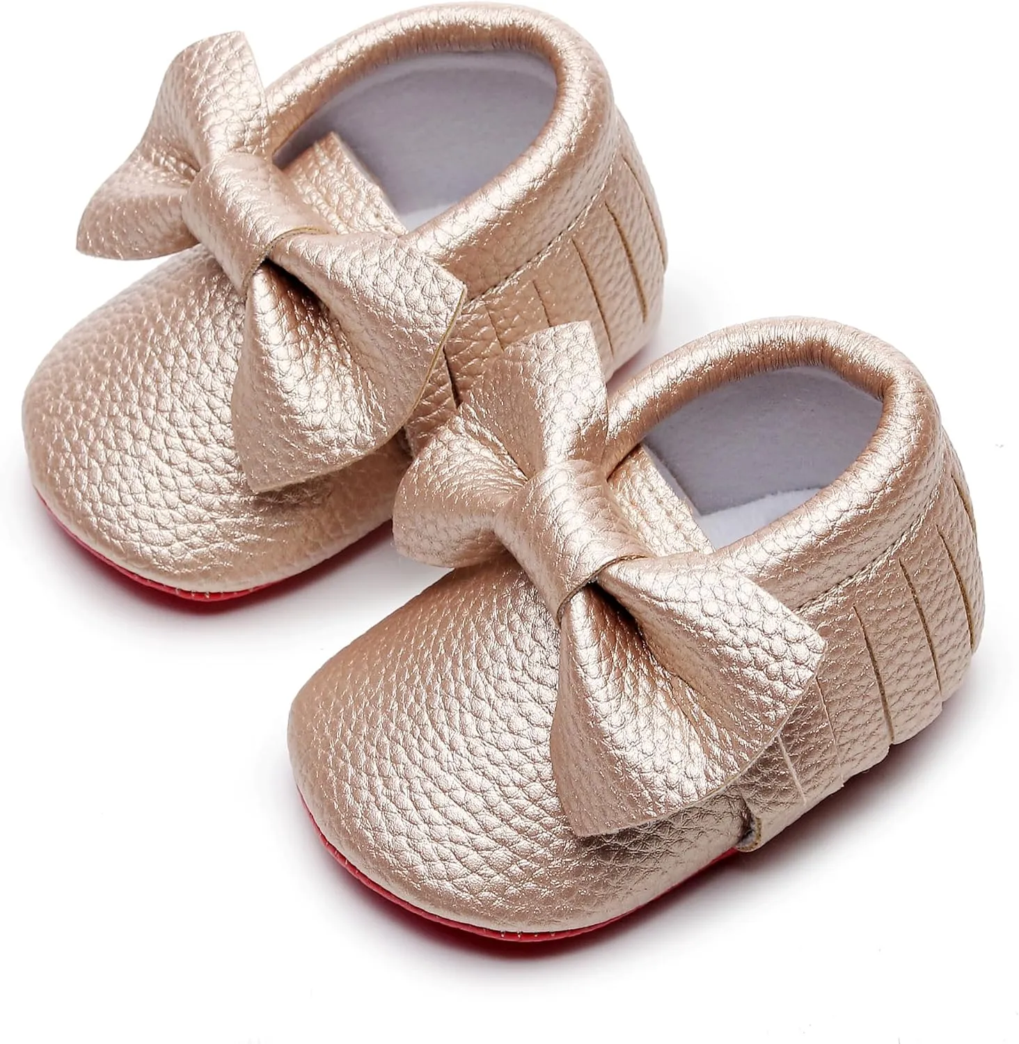 Bebila Double Bow Fringe Baby Moccasins - Soft Sole Baby Shoes Girls Toddler Crib Flats