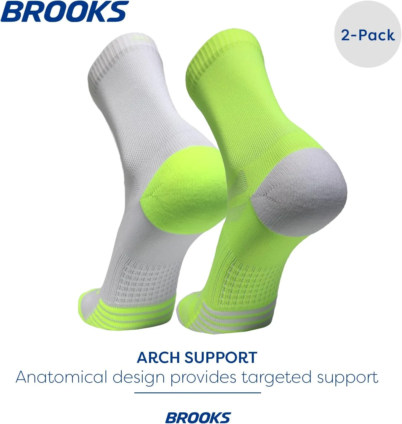 Brooks Ghost Lite Crew Socks I Performance Running, Comfort Fit with Arch Support for Men & Women (2-Pack Set)