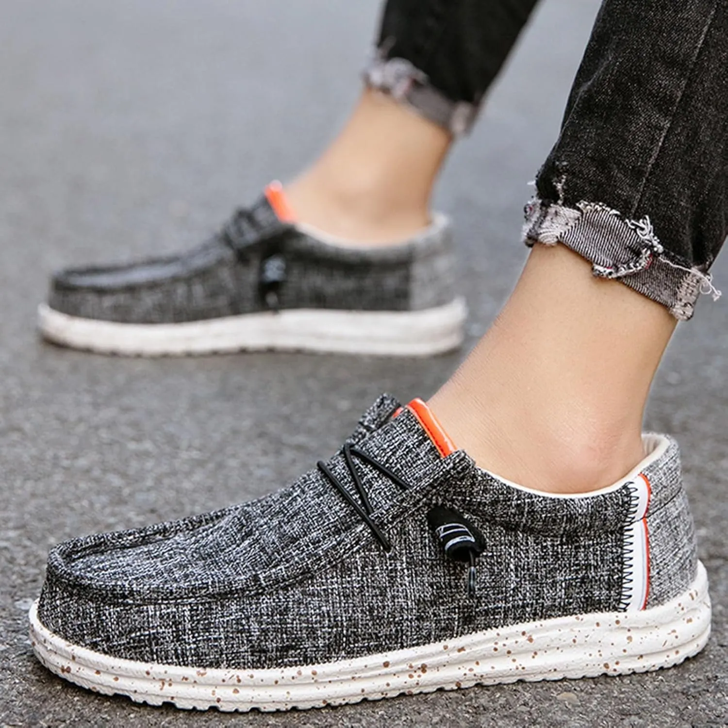 Canvas Boat Shoes Men,Fashion Slip Resistant Mens Loafers Slip On,Classic Look Lightweight Breathable Deck Shoes,Comfort Fit & Wet Grip Rubber Soles