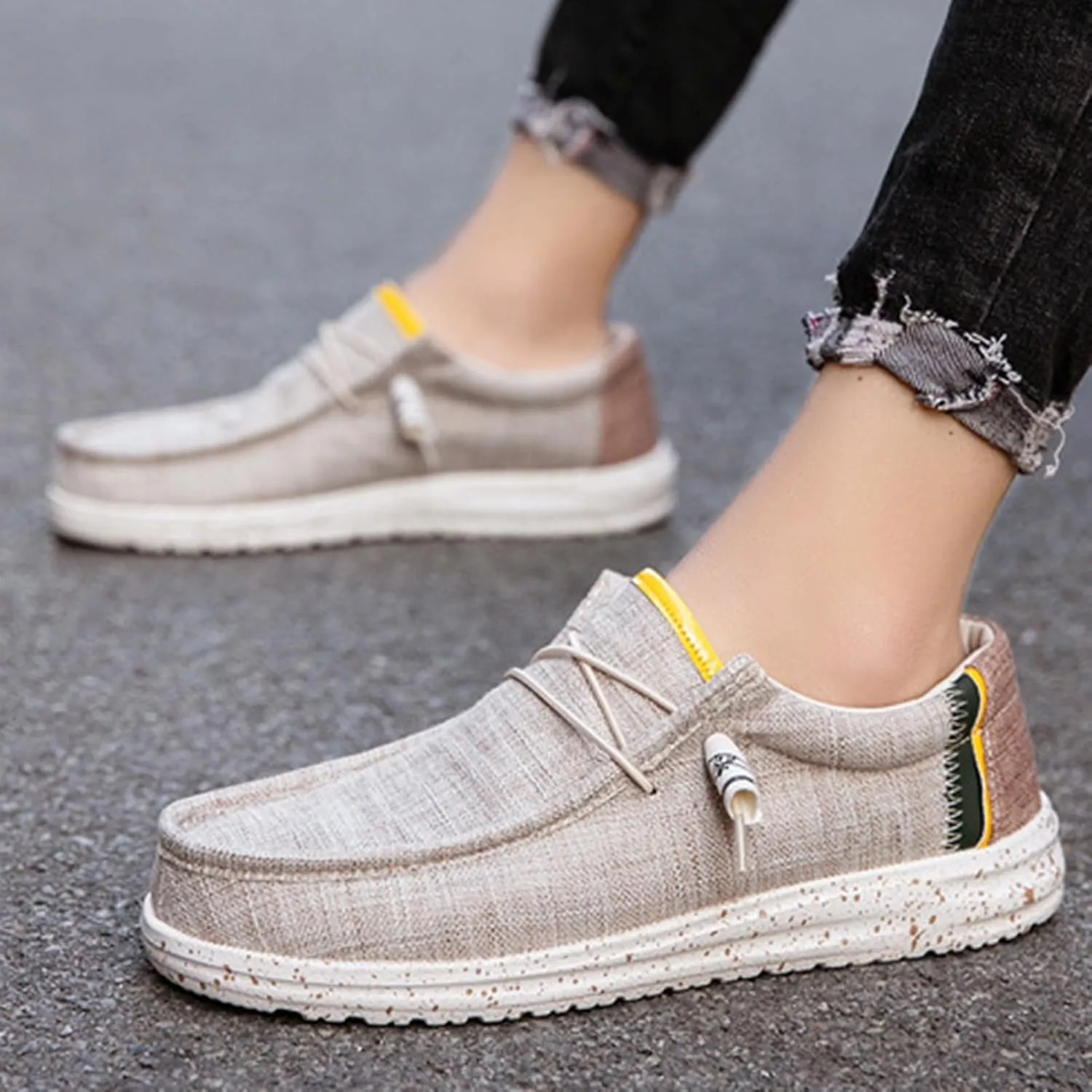 Canvas Boat Shoes Men,Fashion Slip Resistant Mens Loafers Slip On,Classic Look Lightweight Breathable Deck Shoes,Comfort Fit & Wet Grip Rubber Soles