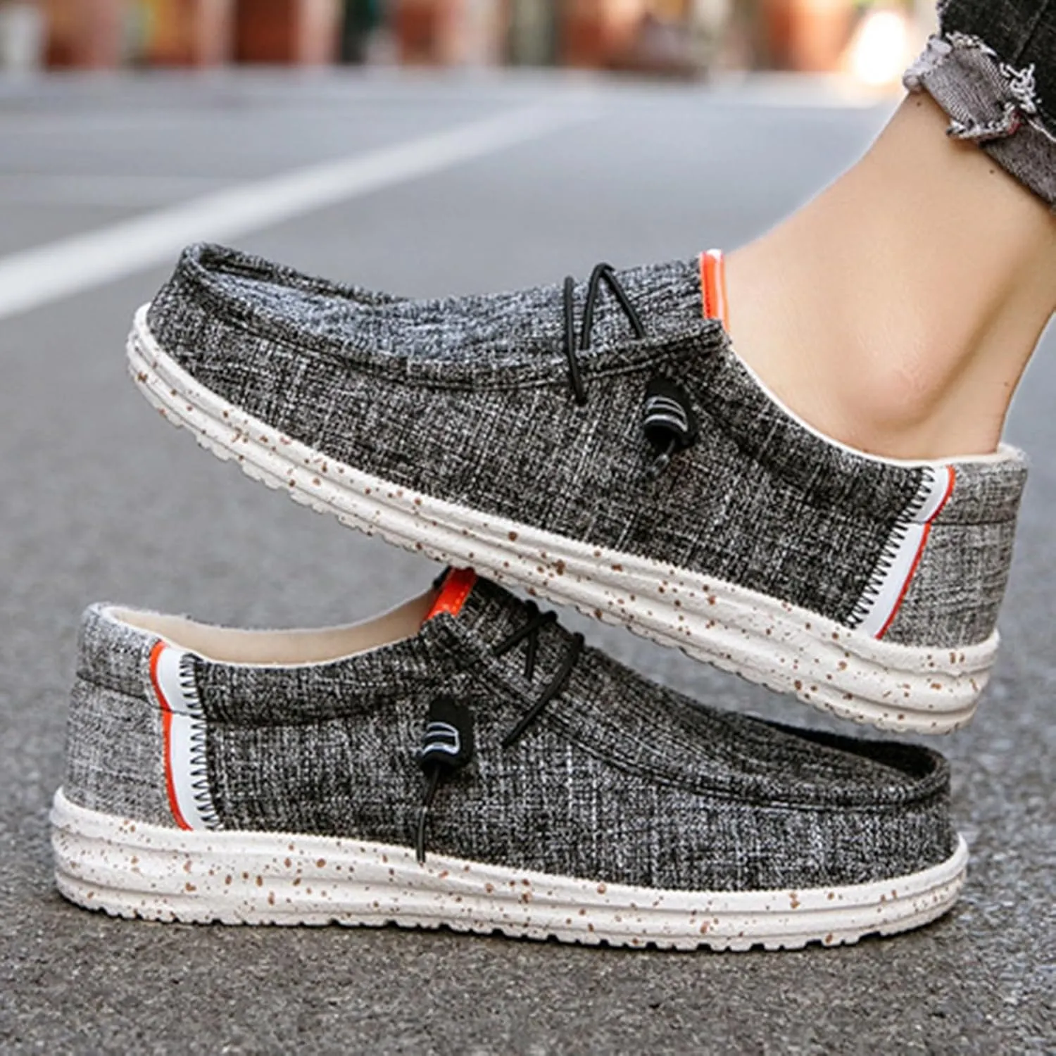 Canvas Boat Shoes Men,Fashion Slip Resistant Mens Loafers Slip On,Classic Look Lightweight Breathable Deck Shoes,Comfort Fit & Wet Grip Rubber Soles