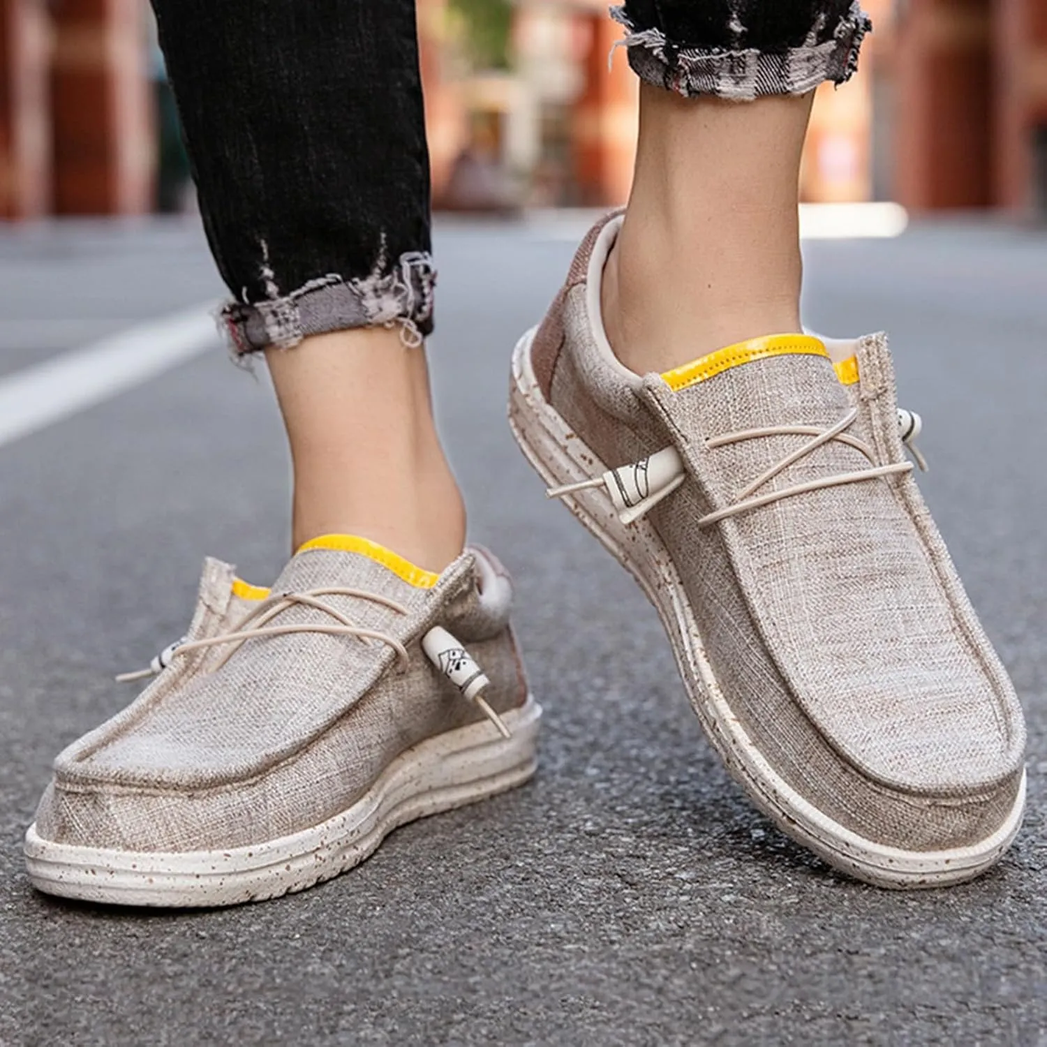Canvas Boat Shoes Men,Fashion Slip Resistant Mens Loafers Slip On,Classic Look Lightweight Breathable Deck Shoes,Comfort Fit & Wet Grip Rubber Soles