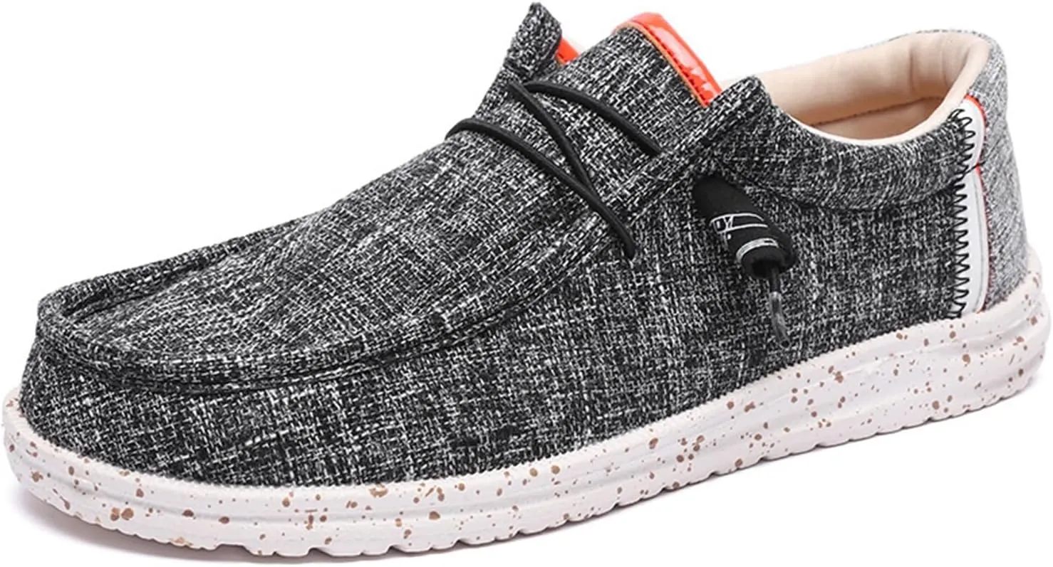 Canvas Boat Shoes Men,Fashion Slip Resistant Mens Loafers Slip On,Classic Look Lightweight Breathable Deck Shoes,Comfort Fit & Wet Grip Rubber Soles