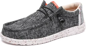 Canvas Boat Shoes Men,Fashion Slip Resistant Mens Loafers Slip On,Classic Look Lightweight Breathable Deck Shoes,Comfort Fit & Wet Grip Rubber Soles