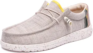Canvas Boat Shoes Men,Fashion Slip Resistant Mens Loafers Slip On,Classic Look Lightweight Breathable Deck Shoes,Comfort Fit & Wet Grip Rubber Soles