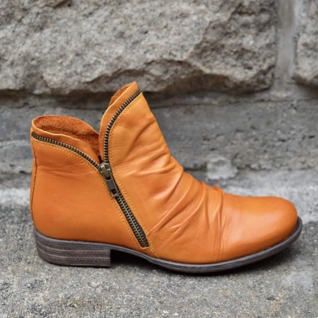 Cathalem Ankle Booties for Women,2024 New Arch Support Boots Side Zipper Vintage Leather Damping Shoes Flat Heel Booties