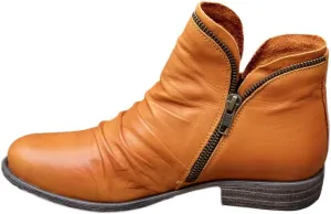 Cathalem Ankle Booties for Women,2024 New Arch Support Boots Side Zipper Vintage Leather Damping Shoes Flat Heel Booties