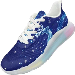 Christmas Deer Snowflake Pattern Women Trainers Sports Running Shoes with Air Cushion Sole Causal Travel Walking Air Cushion Shoe Lace-up Breathable for Lady Teenager Girls US Size 6-11