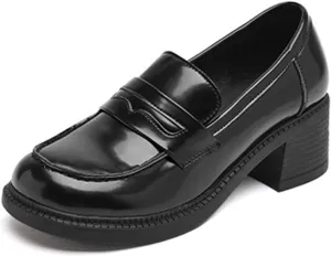 Chunky Platform Loafers for Women - Comfortable Slip-Ons with Thick Soles for Business Or Casual Wear, Fashionable Single Shoes with High Heels,Black-36