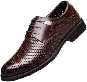 Classic Men's Leather Dress Shoes Comfortable Non-Slip Low Top Business Oxfords Shoes Summer Breathable Lace-up Derby Shoe