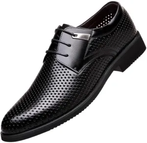 Classic Men's Leather Dress Shoes Comfortable Non-Slip Low Top Business Oxfords Shoes Summer Breathable Lace-up Derby Shoe