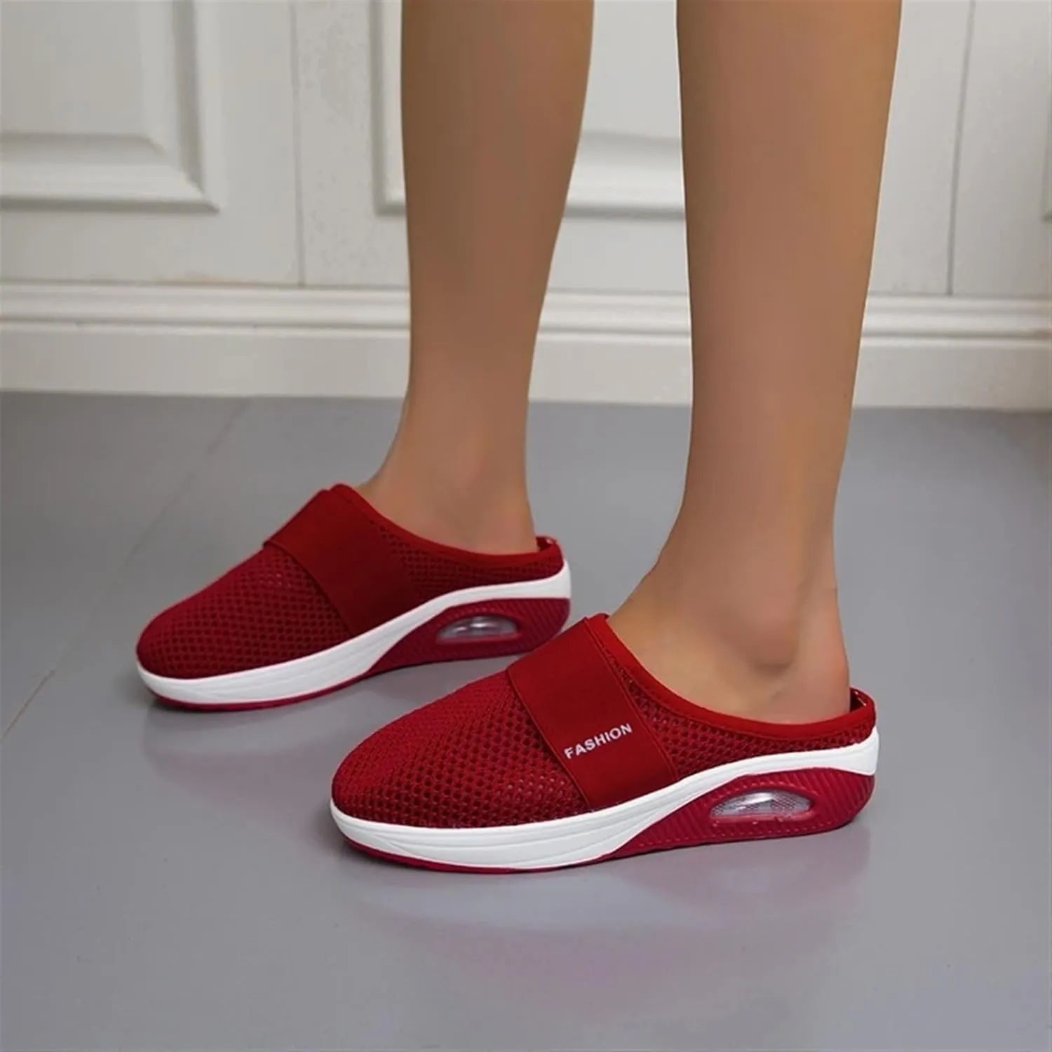Diabetic Air-Cushion Slip-On Walking Shoes Summer Backless Walking Mules Orthopedic Diabetic Slippers Breathable Mesh Air Cushion Shoe Open Back Slip On Shoe Lightweight Slippers with Arch-Support