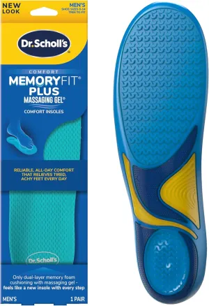 Dr. Scholl's Memory Fit Plus Massaging Gel, Comfort Insoles, Memory Foam & Gel, All-Day Comfort, Arch Support, Distributes Pressure, Shock Absorbing,Trim Inserts to Fit Shoe, Men's Size 8-14, 1 Pair