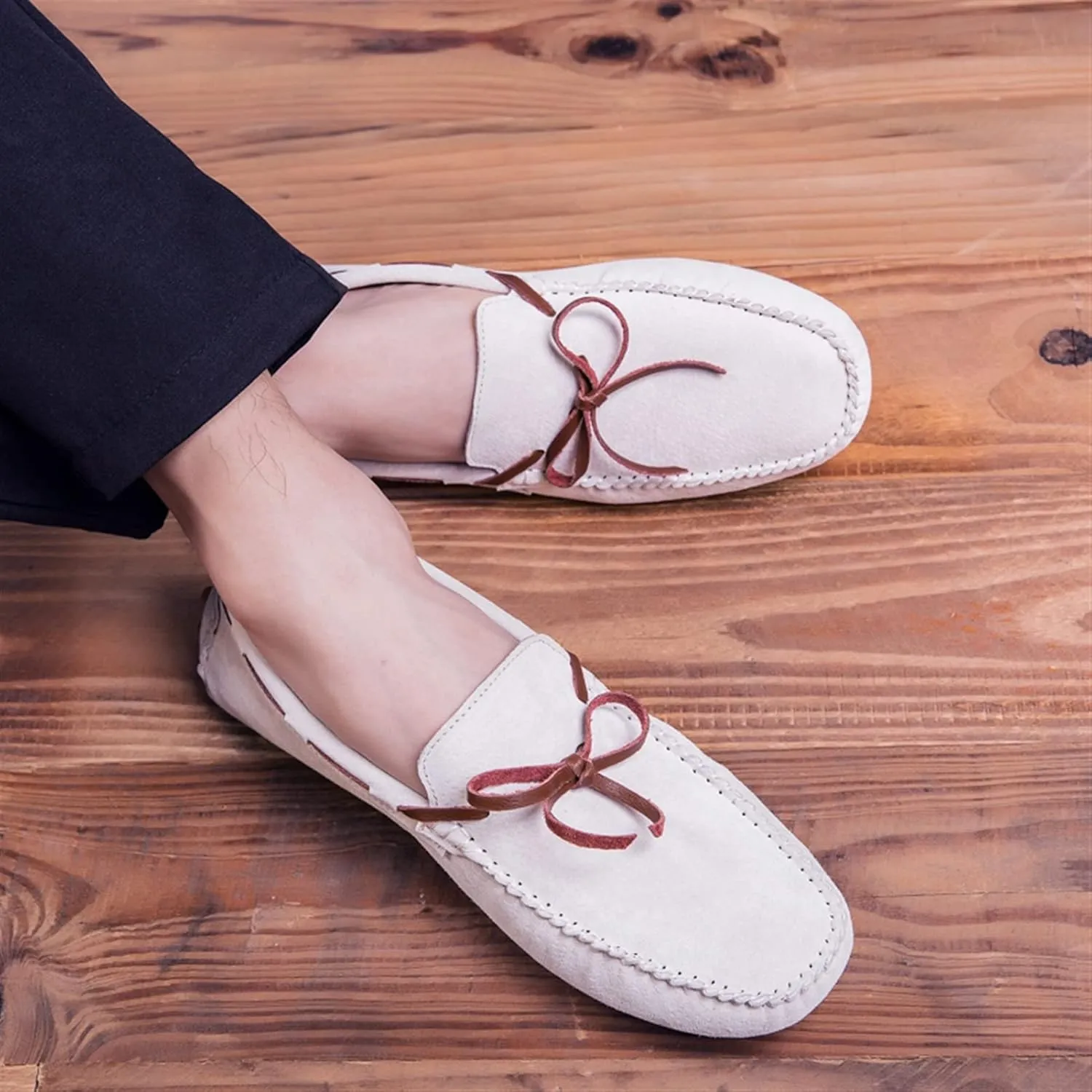 Driving Moccasins for Men Round Toe PU Leather Moccasins Boat Shoes Resistant Flat Heel Anti-Slip Outdoor Slip On for Any Attire