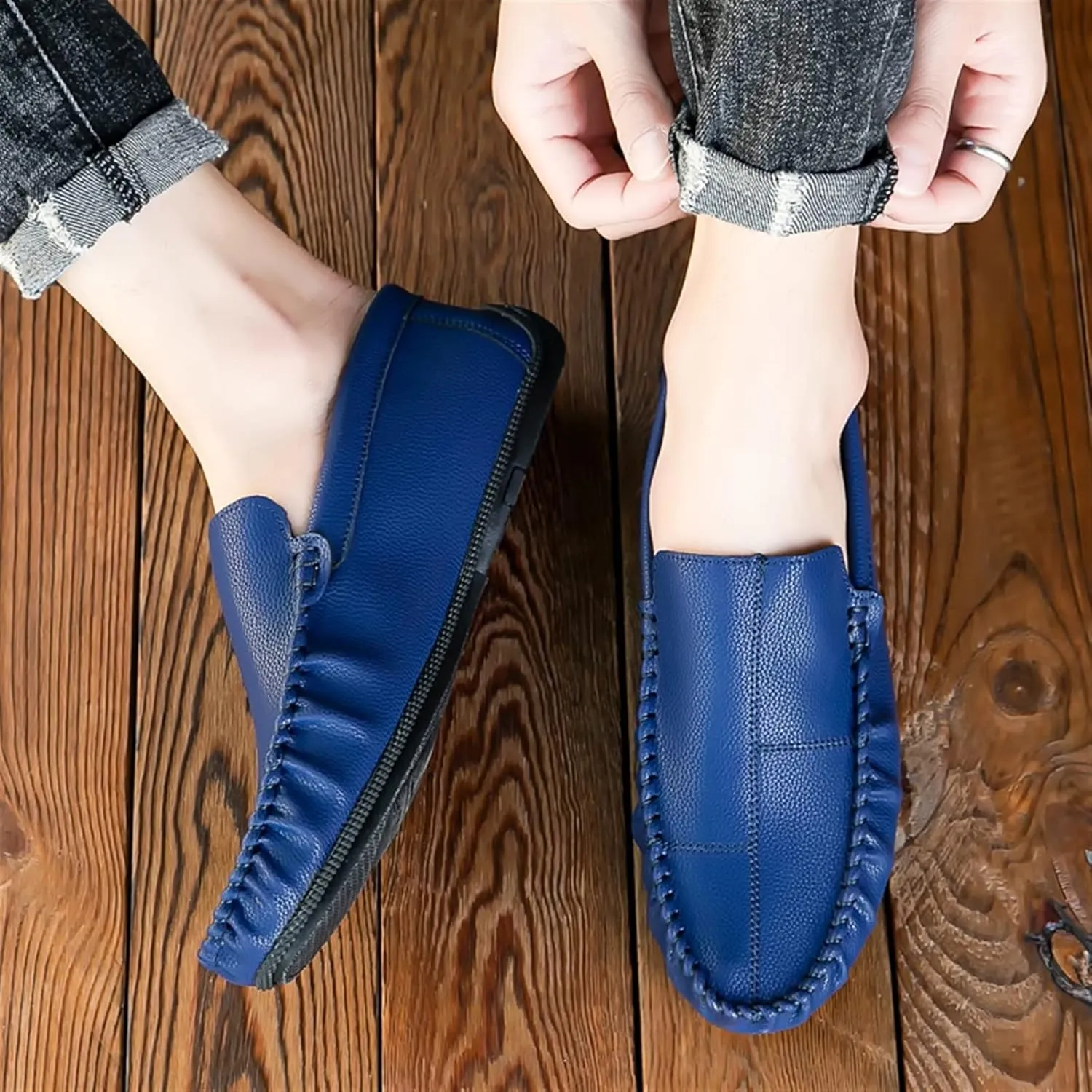 Driving Moccasins for Men Stitching Details Slip On Moccasins Shoes Vegan Leather Anti-Slip Resistant Flat Heel Driving Slip On for Any Attire