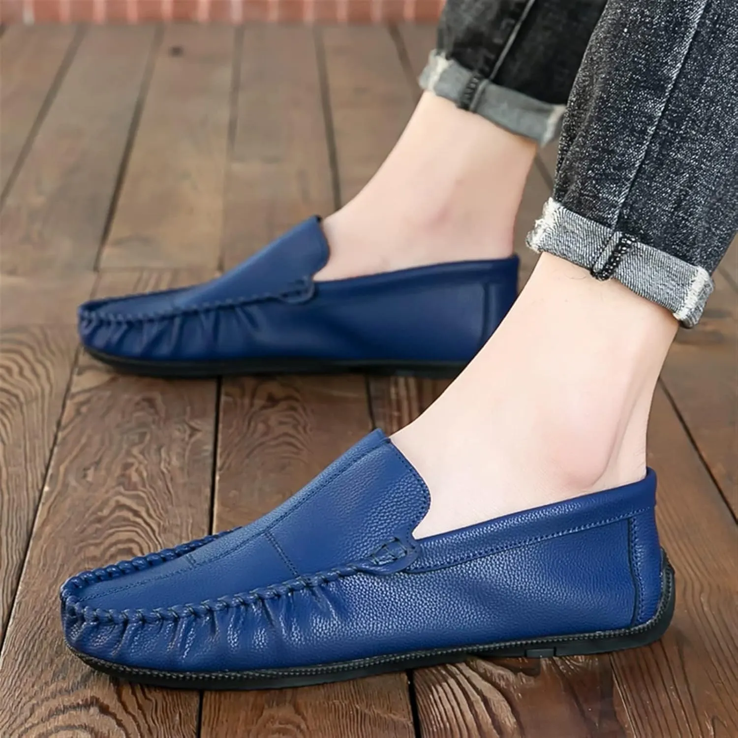 Driving Moccasins for Men Stitching Details Slip On Moccasins Shoes Vegan Leather Anti-Slip Resistant Flat Heel Driving Slip On for Any Attire