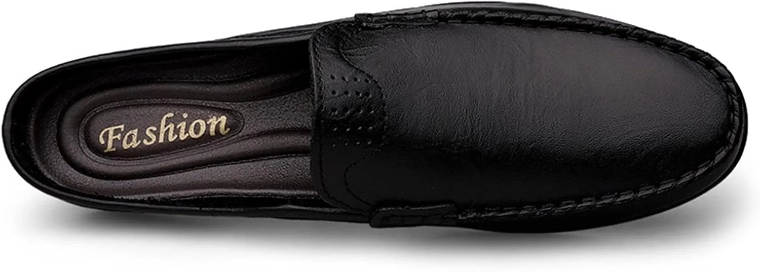 Driving Moccasins Loafer Shoes for Men Breathable Backless Moccasins Shoes Leather Flexible Anti-Slip Resistant Lightweight Flat Heel Outdoor Slip On for Any Attire