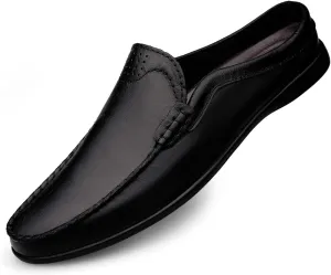 Driving Moccasins Loafer Shoes for Men Breathable Backless Moccasins Shoes Leather Flexible Anti-Slip Resistant Lightweight Flat Heel Outdoor Slip On for Any Attire