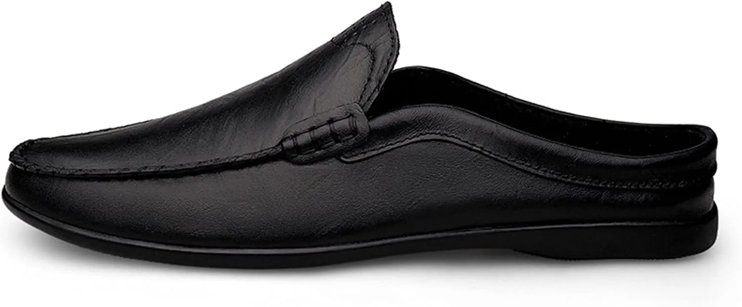 Driving Moccasins Loafer Shoes for Men Breathable Backless Moccasins Shoes Leather Flexible Anti-Slip Resistant Lightweight Flat Heel Outdoor Slip On for Any Attire