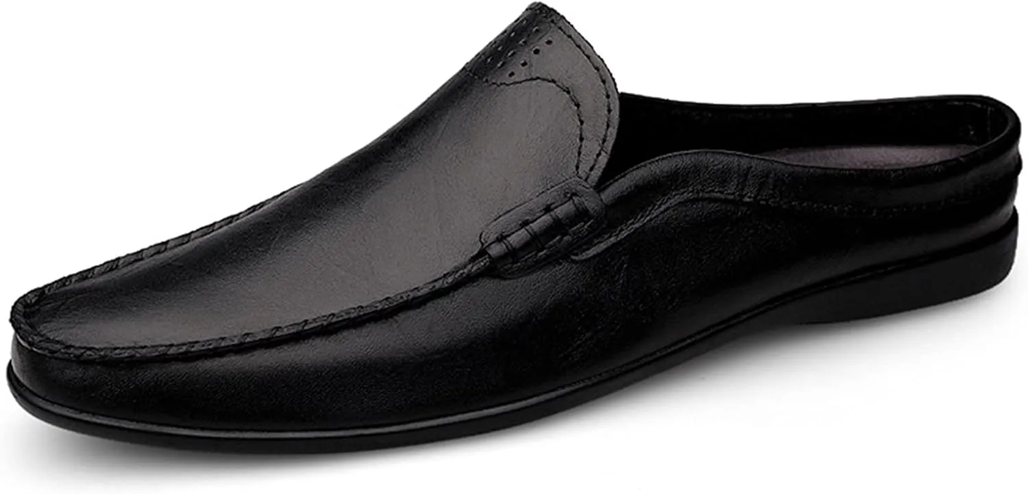 Driving Moccasins Loafer Shoes for Men Breathable Backless Moccasins Shoes Leather Flexible Anti-Slip Resistant Lightweight Flat Heel Outdoor Slip On for Any Attire