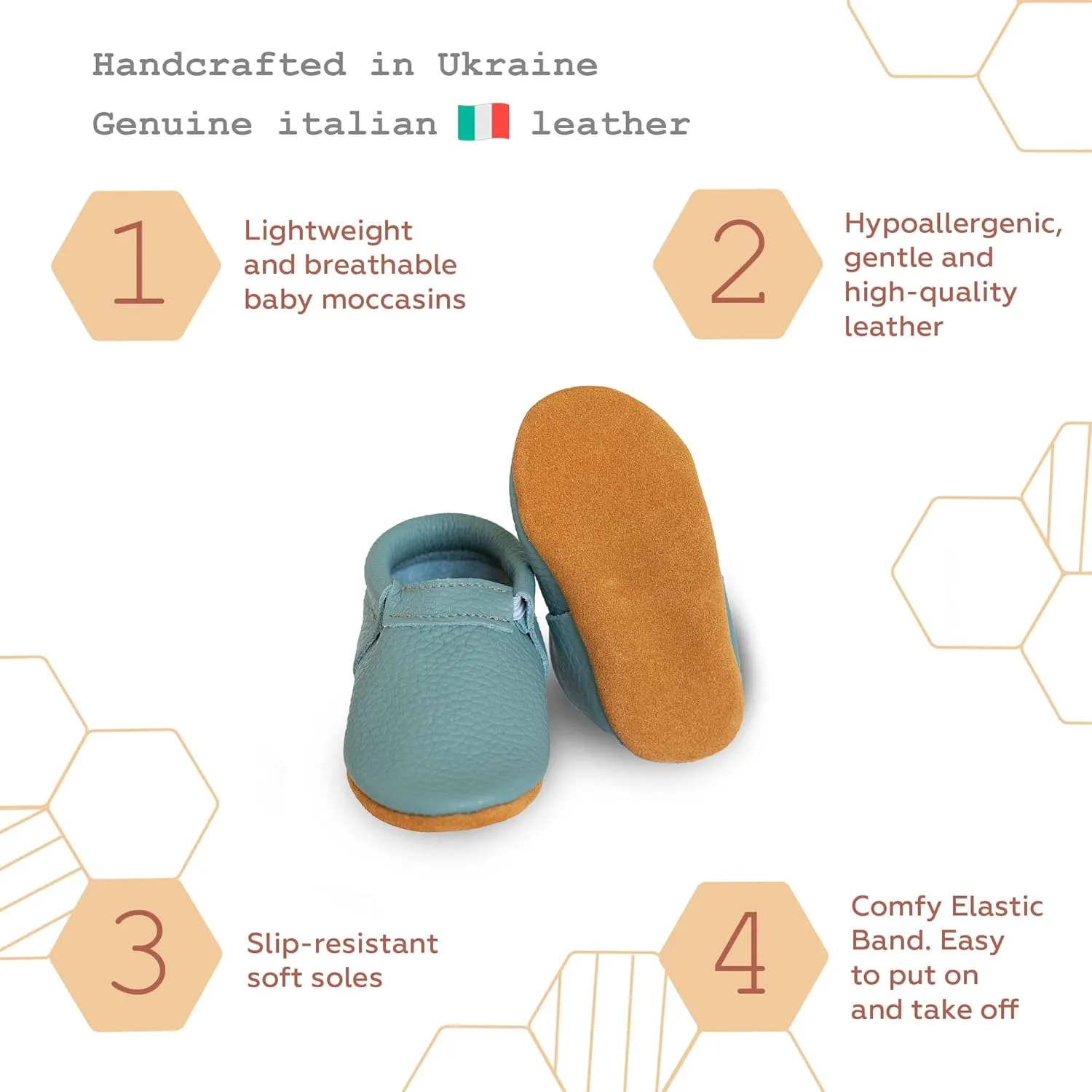Fringeless Baby Moccasins with Non-Slip Suede Sole - Genuine Italian Leather, Boys and Girls Shoes for Newborns, Babies, Infants, Toddlers
