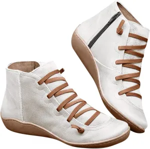 Gibobby Ankle Booties for Women Flat Heel,New Arch Support Ankle Boots Damping Shoes Lace-up Boots Side Zipper Booties