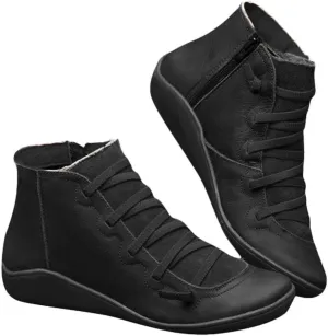 Gibobby Ankle Booties for Women Flat Heel,New Arch Support Ankle Boots Damping Shoes Lace-up Boots Side Zipper Booties