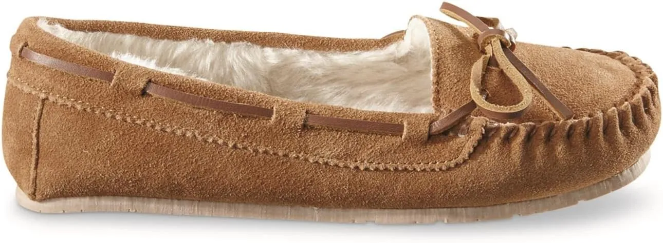 Guide Gear Fur-Lined Moccasin Slipper Shoes for Women, Ladies Bedroom House Slippers, Indoor and Outdoor