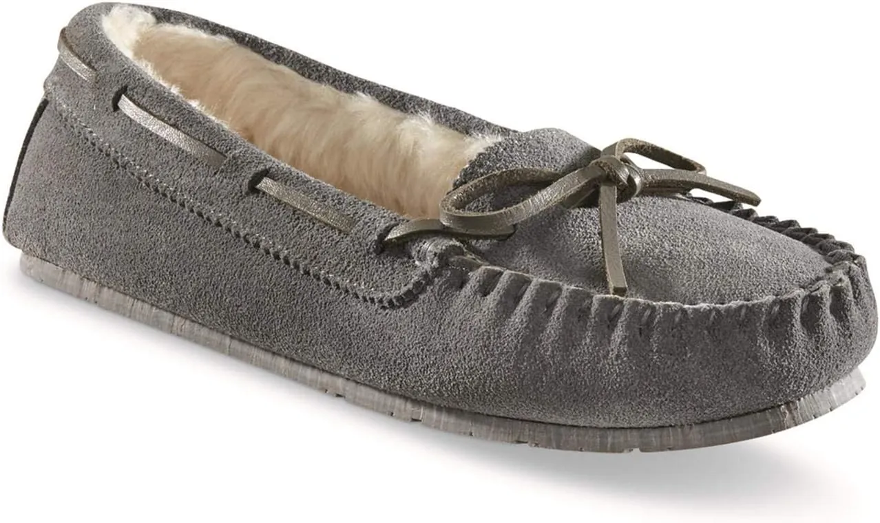 Guide Gear Fur-Lined Moccasin Slipper Shoes for Women, Ladies Bedroom House Slippers, Indoor and Outdoor