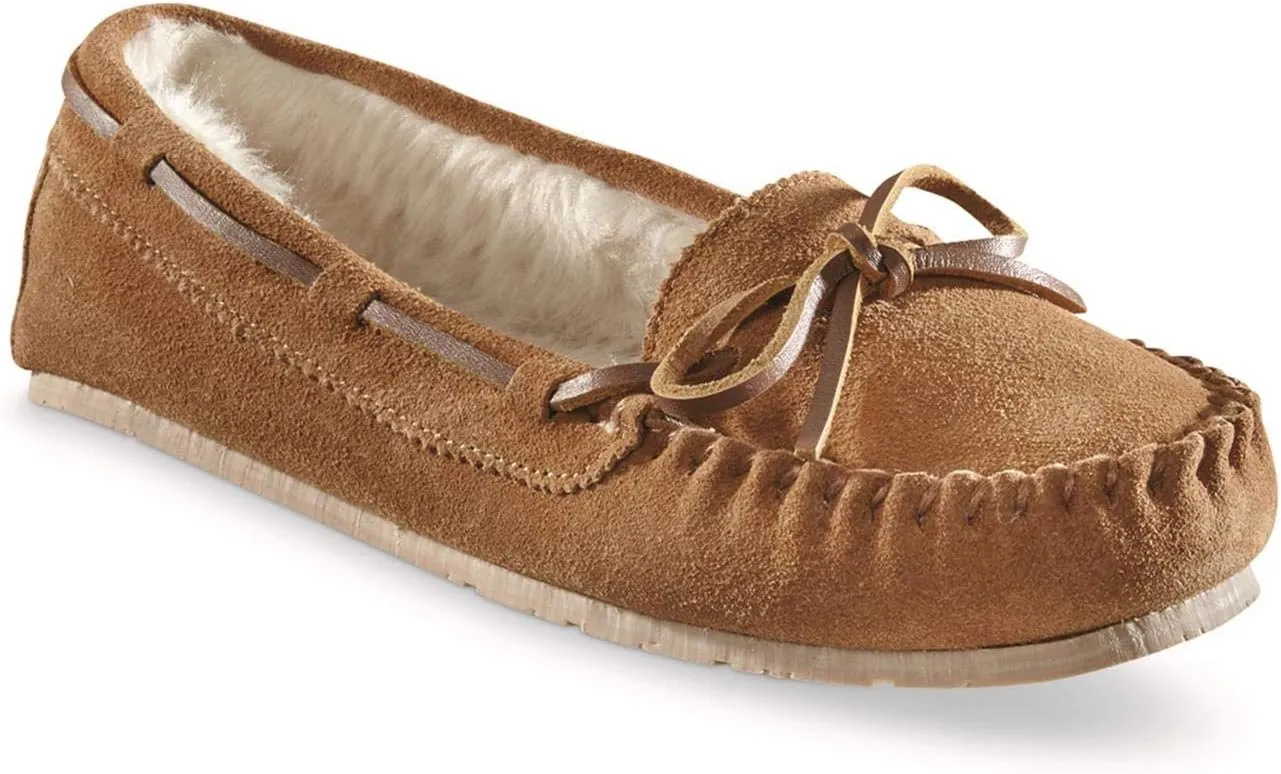 Guide Gear Fur-Lined Moccasin Slipper Shoes for Women, Ladies Bedroom House Slippers, Indoor and Outdoor