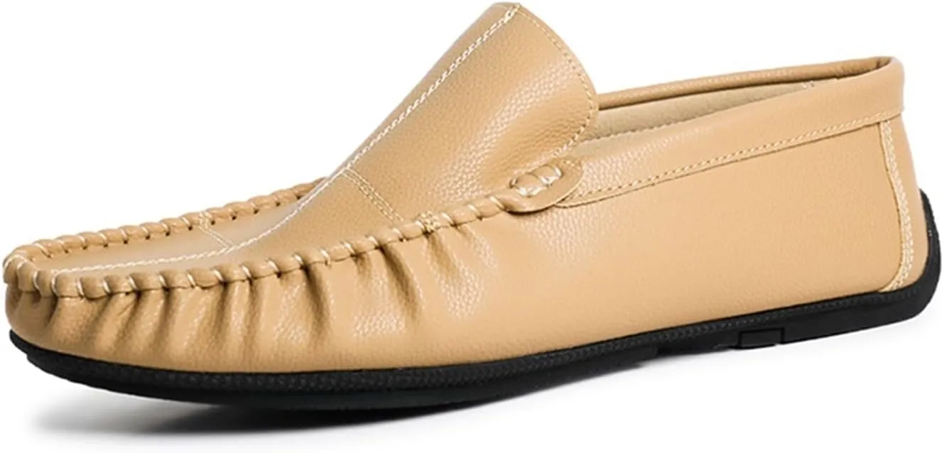HOOENG Driving Moccasins for Men Stitching Details Slip On Moccasins Shoes Vegan Leather Resistant Anti-Slip Lightweight Flexible Walking Slip On (Color : Beige, Size : 7.5)
