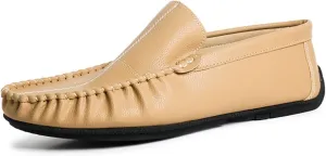 HOOENG Driving Moccasins for Men Stitching Details Slip On Moccasins Shoes Vegan Leather Resistant Anti-Slip Lightweight Flexible Walking Slip On (Color : Beige, Size : 7.5)
