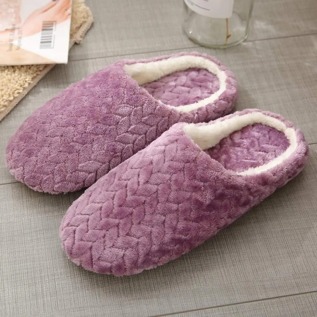 House Slippers for Women Fuzzy,Unisex Memory Foam Wool-Like Plush Fleece Lined Winter Indoor Outdoor Anti-Skid Rubber Sole