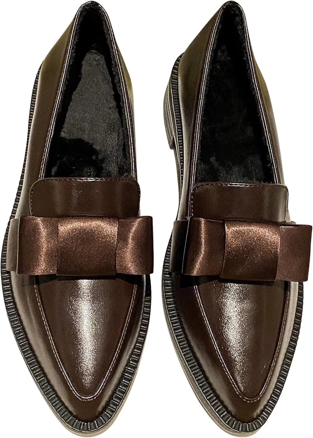 INEELUYI Women's Platform Chunky Heel Loafers Shoes Vintage Bow Pointed Toe Slip-on Uniform Dress Shoes
