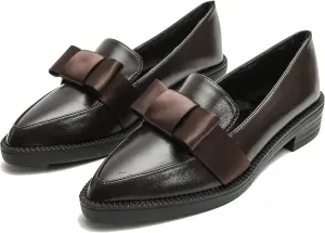 INEELUYI Women's Platform Chunky Heel Loafers Shoes Vintage Bow Pointed Toe Slip-on Uniform Dress Shoes