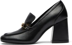 KaroNairy Women's heel Loafers Chunky Heel Square Toe Shoes Slip-on Loafers Mary Jane Shoes Dress Office Shoes