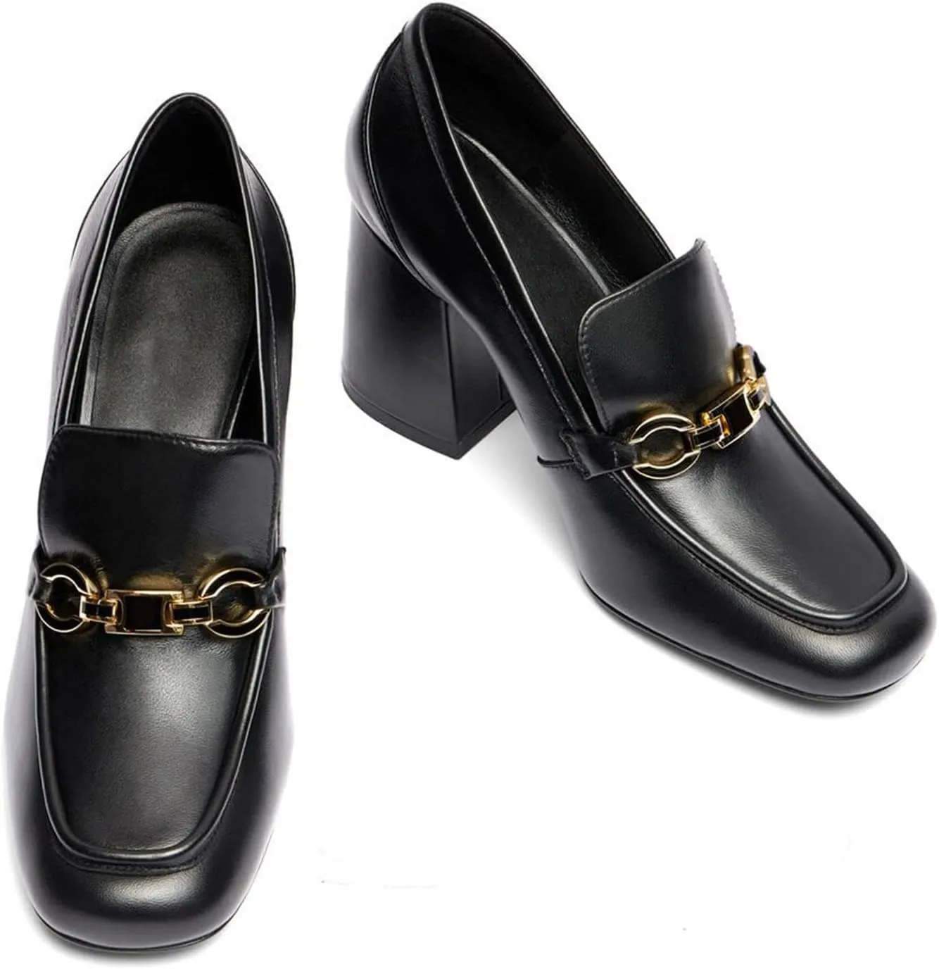 KaroNairy Women's heel Loafers Chunky Heel Square Toe Shoes Slip-on Loafers Mary Jane Shoes Dress Office Shoes
