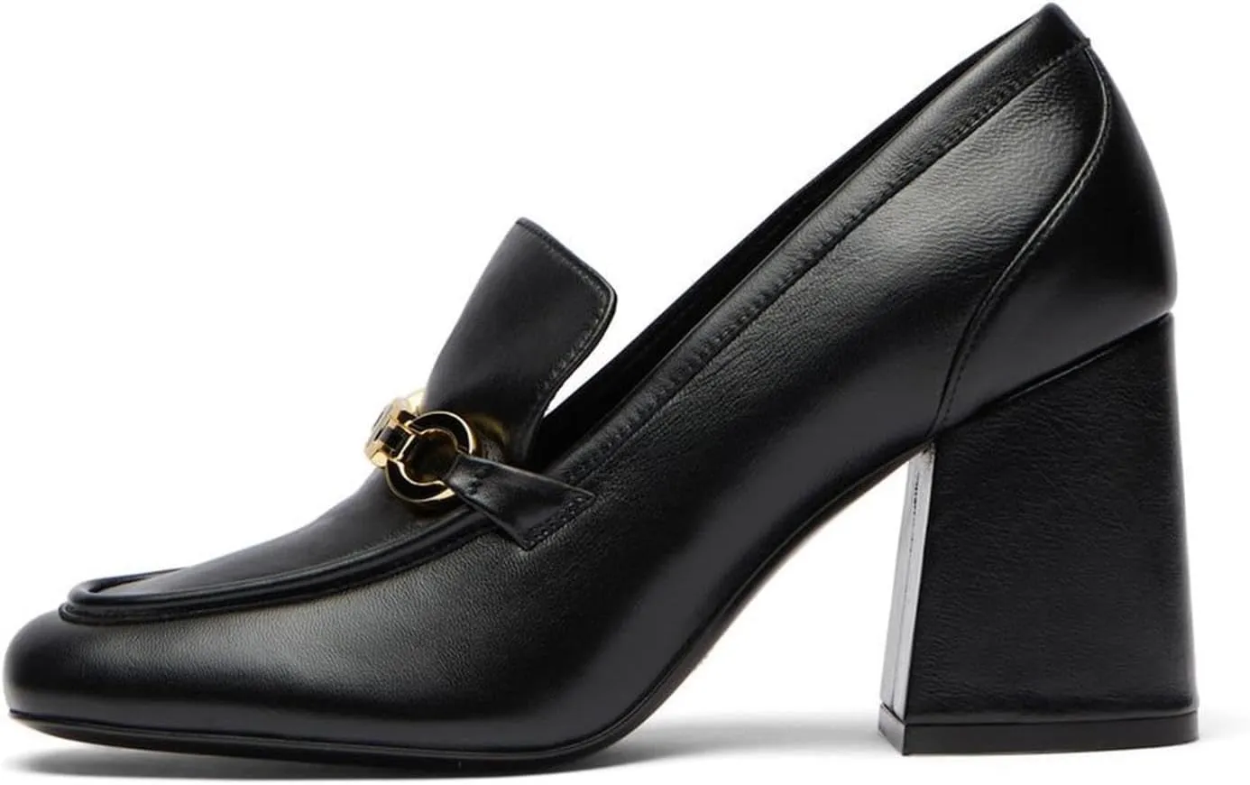 KaroNairy Women's heel Loafers Chunky Heel Square Toe Shoes Slip-on Loafers Mary Jane Shoes Dress Office Shoes