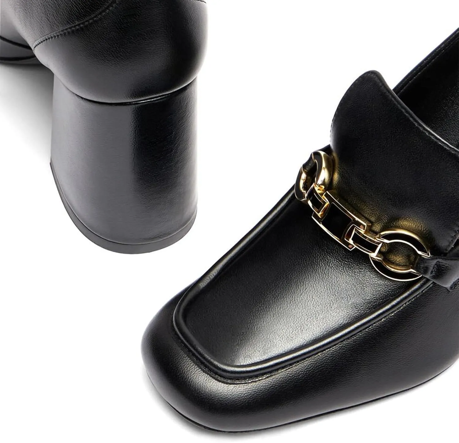 KaroNairy Women's heel Loafers Chunky Heel Square Toe Shoes Slip-on Loafers Mary Jane Shoes Dress Office Shoes