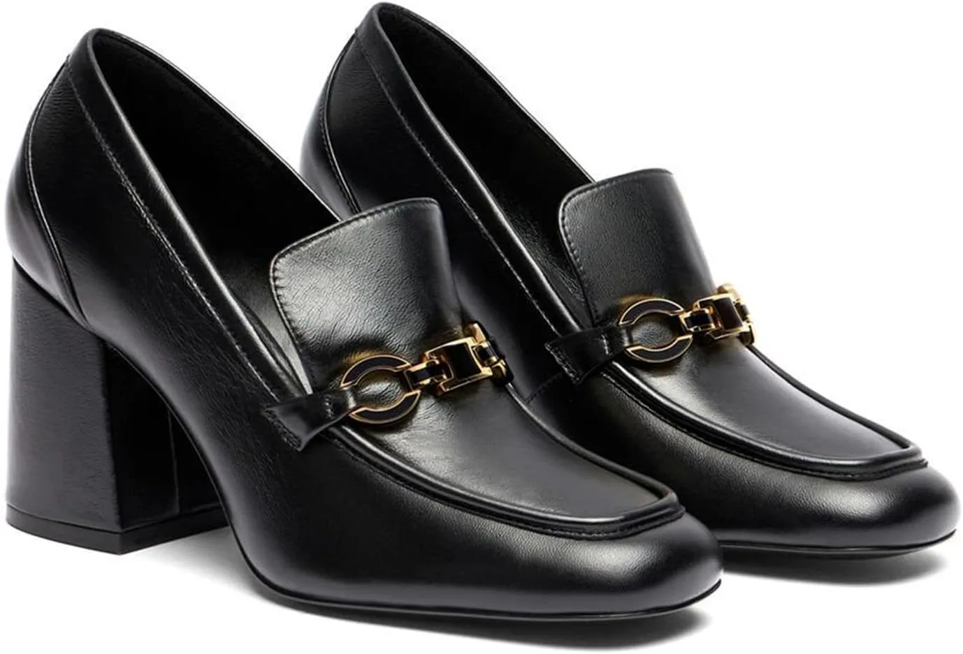 KaroNairy Women's heel Loafers Chunky Heel Square Toe Shoes Slip-on Loafers Mary Jane Shoes Dress Office Shoes