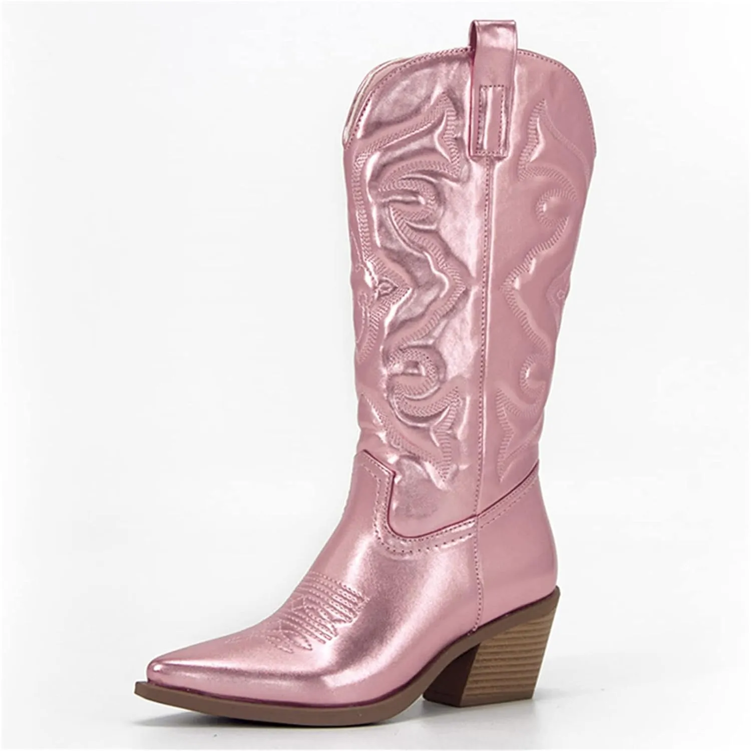Ladmiple Cowboy Boots For Women Wide Calf Low Heel Pointed Toe Chunky Heel Cowgirl Embroidered Western Boots Pull On