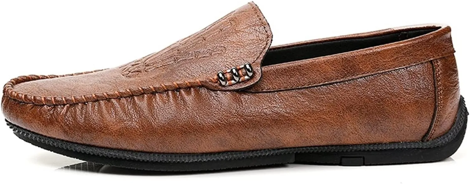 Loafers for Men Lightweight Moccasins Shoes Leather Comfortable Slip Resistant Flat Heel Casual Slip-on