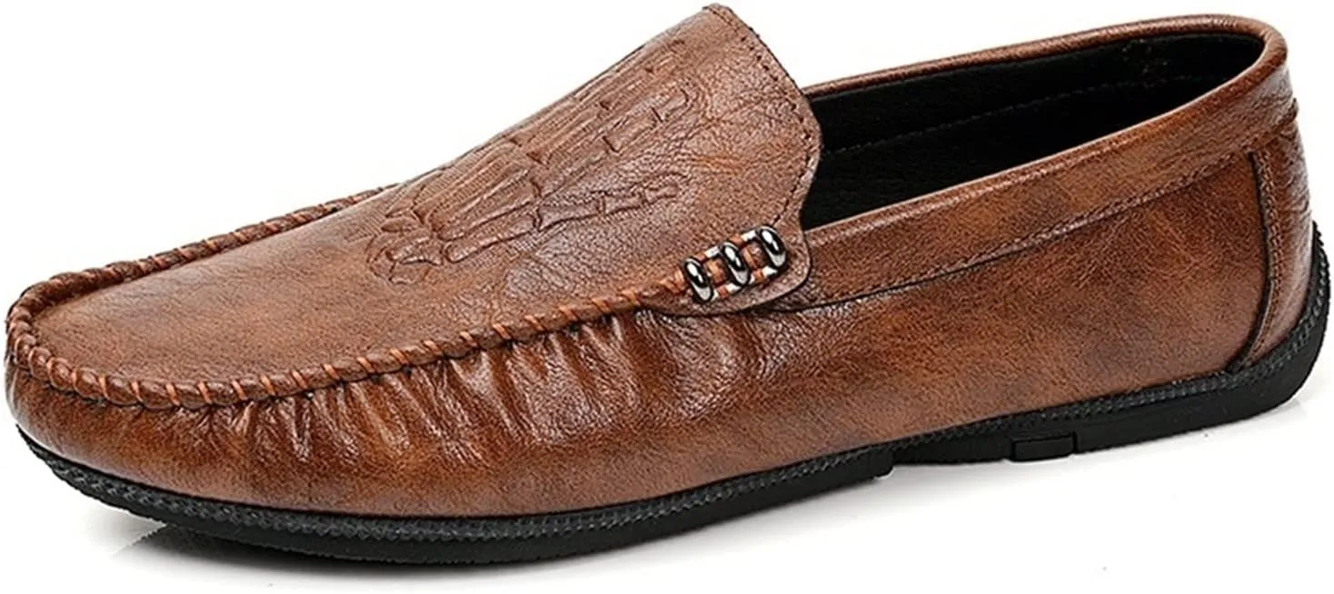 Loafers for Men Lightweight Moccasins Shoes Leather Comfortable Slip Resistant Flat Heel Casual Slip-on