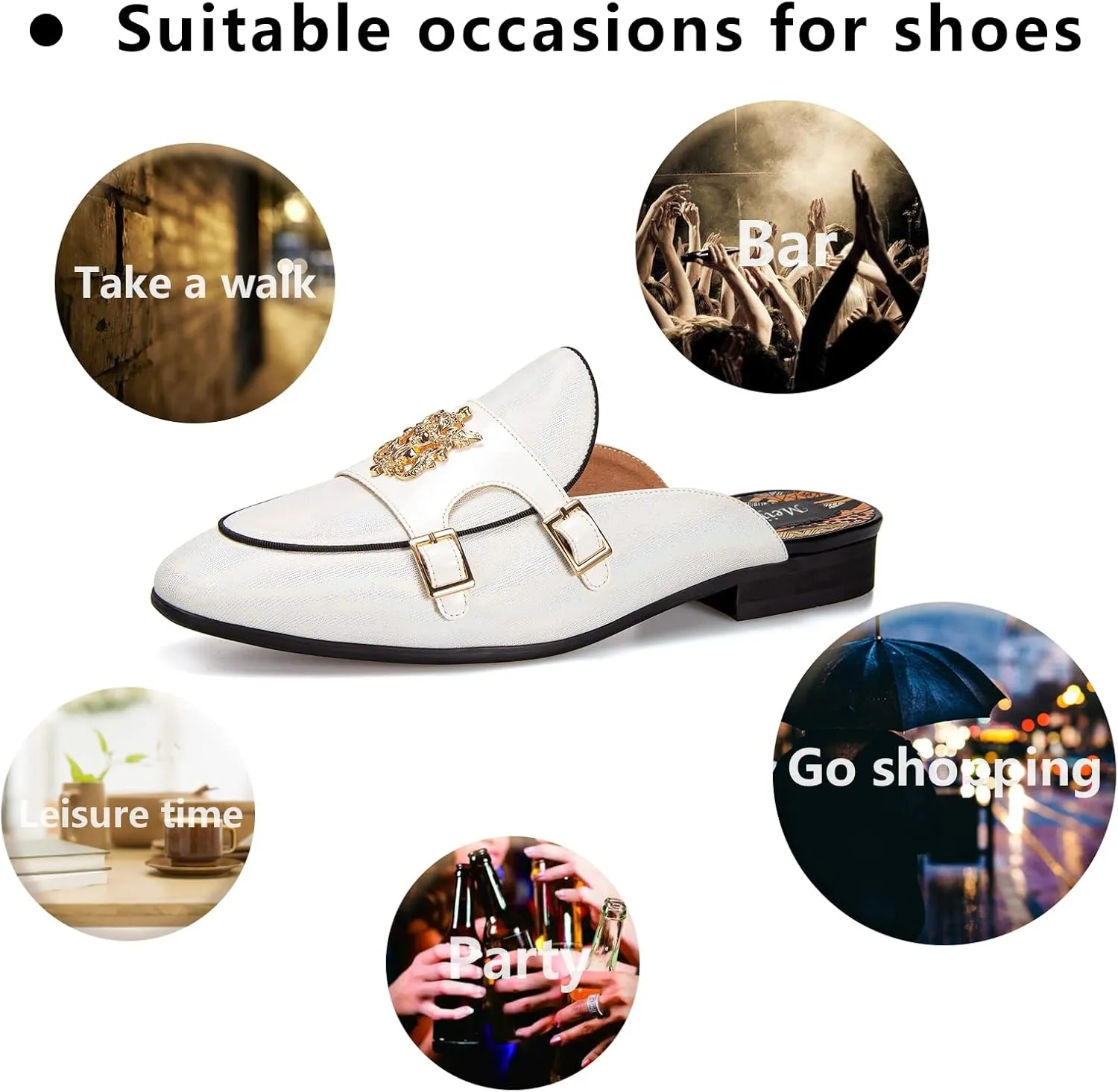 Meijiana Men's Slippers Slip-On Loafers Leather Formal Wear Casual Open Back Sandals