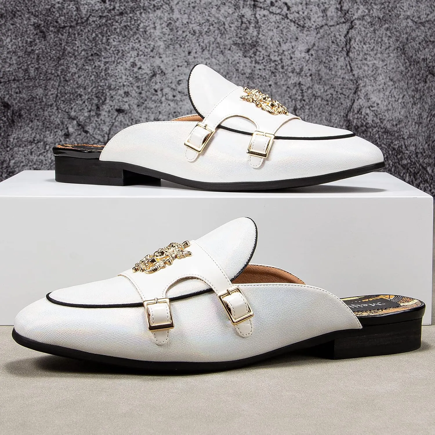 Meijiana Men's Slippers Slip-On Loafers Leather Formal Wear Casual Open Back Sandals